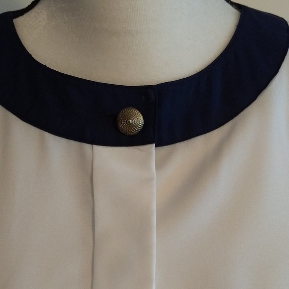 🌷‼️5/$20  - Vtg Marine White Shirt Button Blouse Formal Blue L - Picture 5 of 7